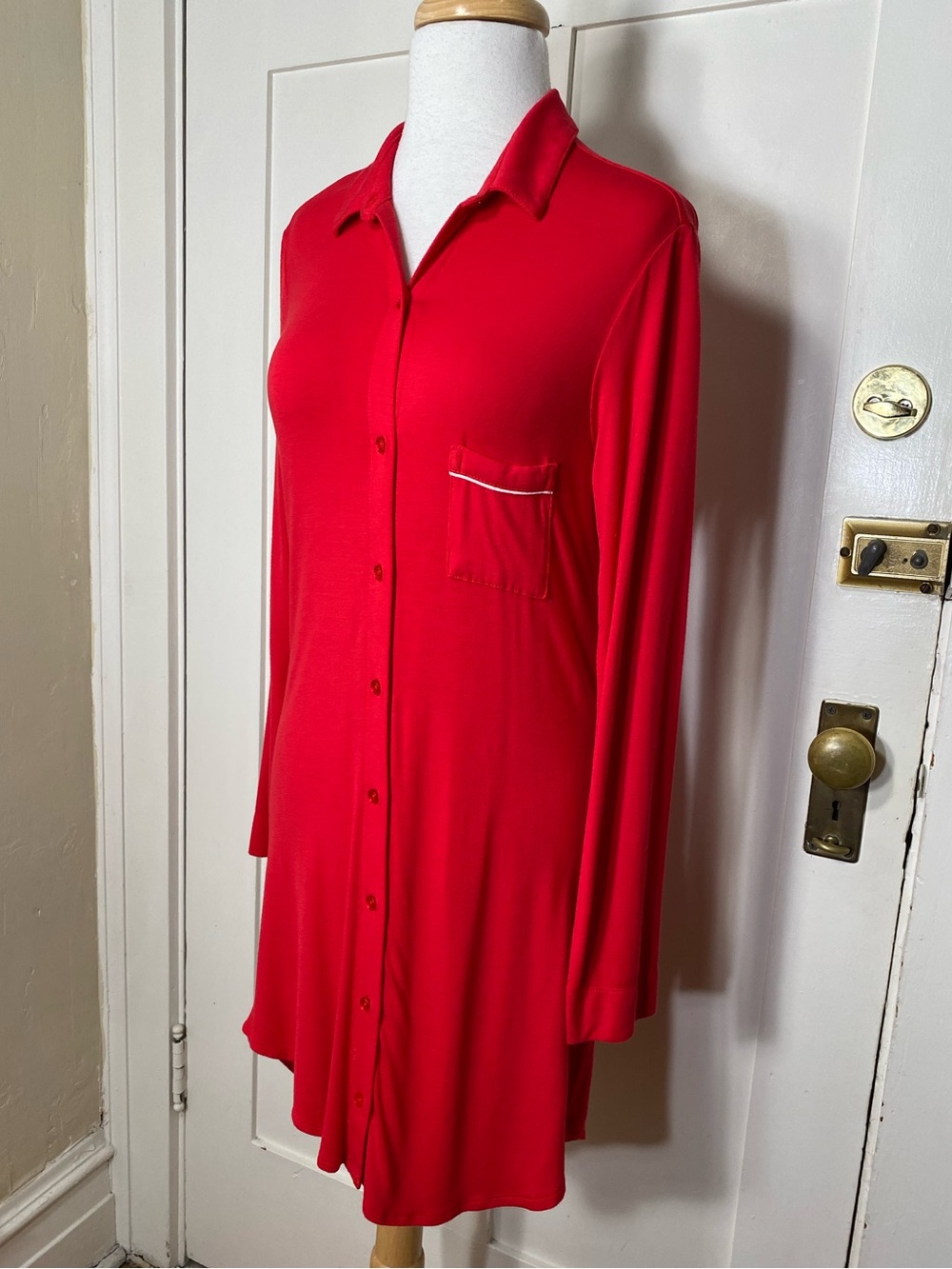 Nordstrom Rack Bright Red Button-Down Long-Sleeve Nightshirt Nightgown S